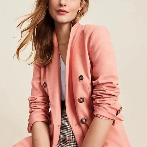 LOFT Pink Ruby Brushed Flannel Double Breasted Blazer Size 6 - Picture 1 of 9
